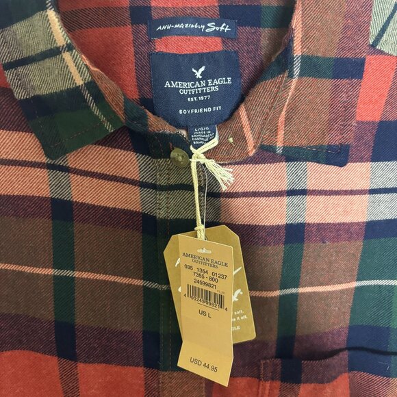 American Eagle Boyfriend Plaid Flannel Button Down Size Large L Women's NWT - Picture 5 of 5